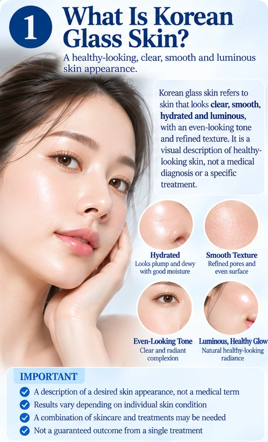 Illustration: Korean glass skin as a description of clear, smooth, hydrated and luminous skin, not a medical diagnosis
